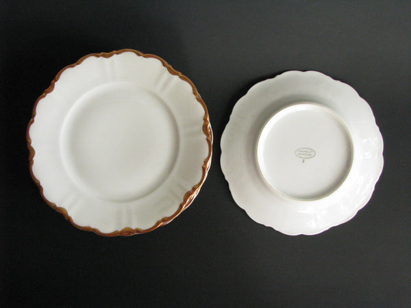 edgebrookhouse - Vintage Hackefors Porslin Sweden Gilt Scalloped Rim Porcelain Bread Plates - Set of 8