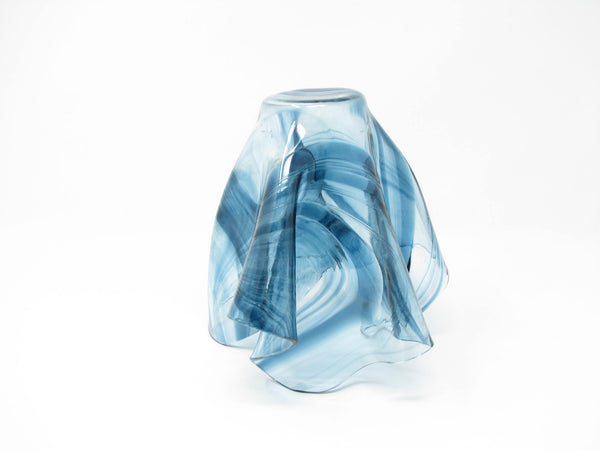 edgebrookhouse - Vintage Fulvio Bianconi & Paolo Venini Style Hand-Blown Blue Swirl Glass Handkerchief Vase