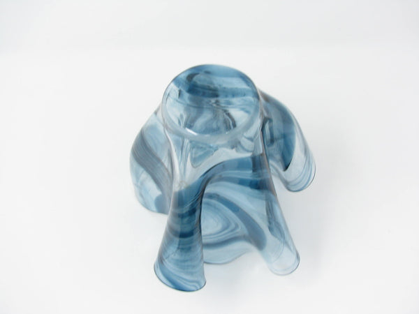 edgebrookhouse - Vintage Fulvio Bianconi & Paolo Venini Style Hand-Blown Blue Swirl Glass Handkerchief Vase