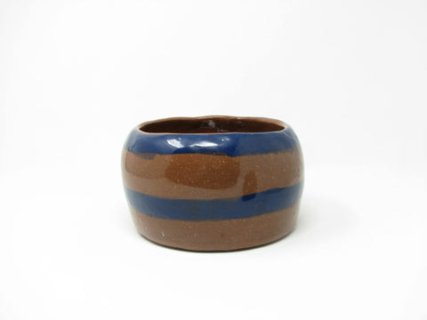 edgebrookhouse - Vintage Hand-Crafted Clay Pottery Decorative Bowl or Planter with Blue Stripe