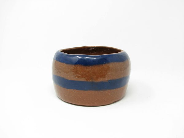 edgebrookhouse - Vintage Hand-Crafted Clay Pottery Decorative Bowl or Planter with Blue Stripe