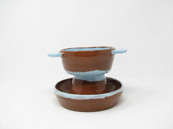 edgebrookhouse - Vintage Hand-Crafted Clay Pottery Footed Decorative Bowl or Planter with Saucer - 2 Pieces