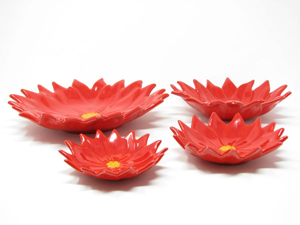 edgebrookhouse - Vintage Hand-Painted Atlantic Mold Red Poinsettia Nesting Decorative Dishes - 4 Pieces