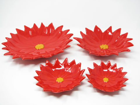 edgebrookhouse - Vintage Hand-Painted Atlantic Mold Red Poinsettia Nesting Decorative Dishes - 4 Pieces