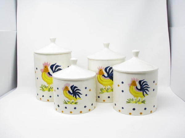 edgebrookhouse - Vintage Hand-Painted Ceramic Canister Set with Rooster Design - 4 Pieces