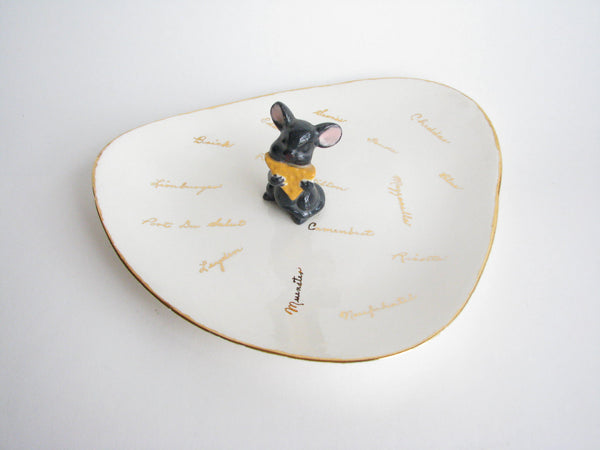 edgebrookhouse - Vintage Hand-Painted Ceramic Platter with Mouse and Cheese
