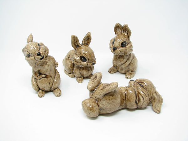 edgebrookhouse - Vintage Hand-Painted Ceramic Rabbits Bunnies - 4 Pieces