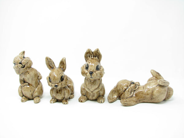 edgebrookhouse - Vintage Hand-Painted Ceramic Rabbits Bunnies - 4 Pieces