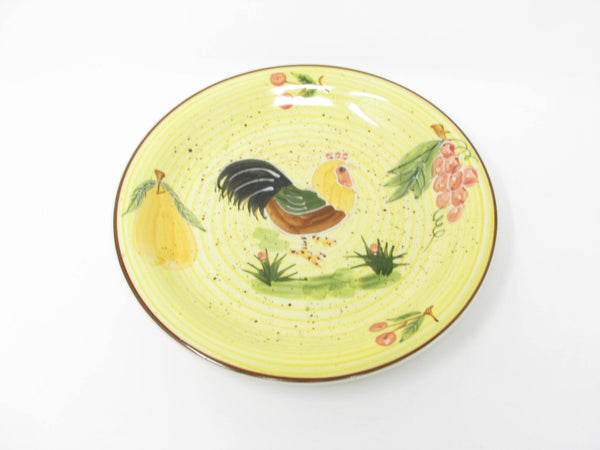 edgebrookhouse - Vintage Hand-Painted Glazed Pottery Pie Plate with Rooster & Fruit Design