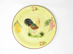 edgebrookhouse - Vintage Hand-Painted Glazed Pottery Pie Plate with Rooster & Fruit Design