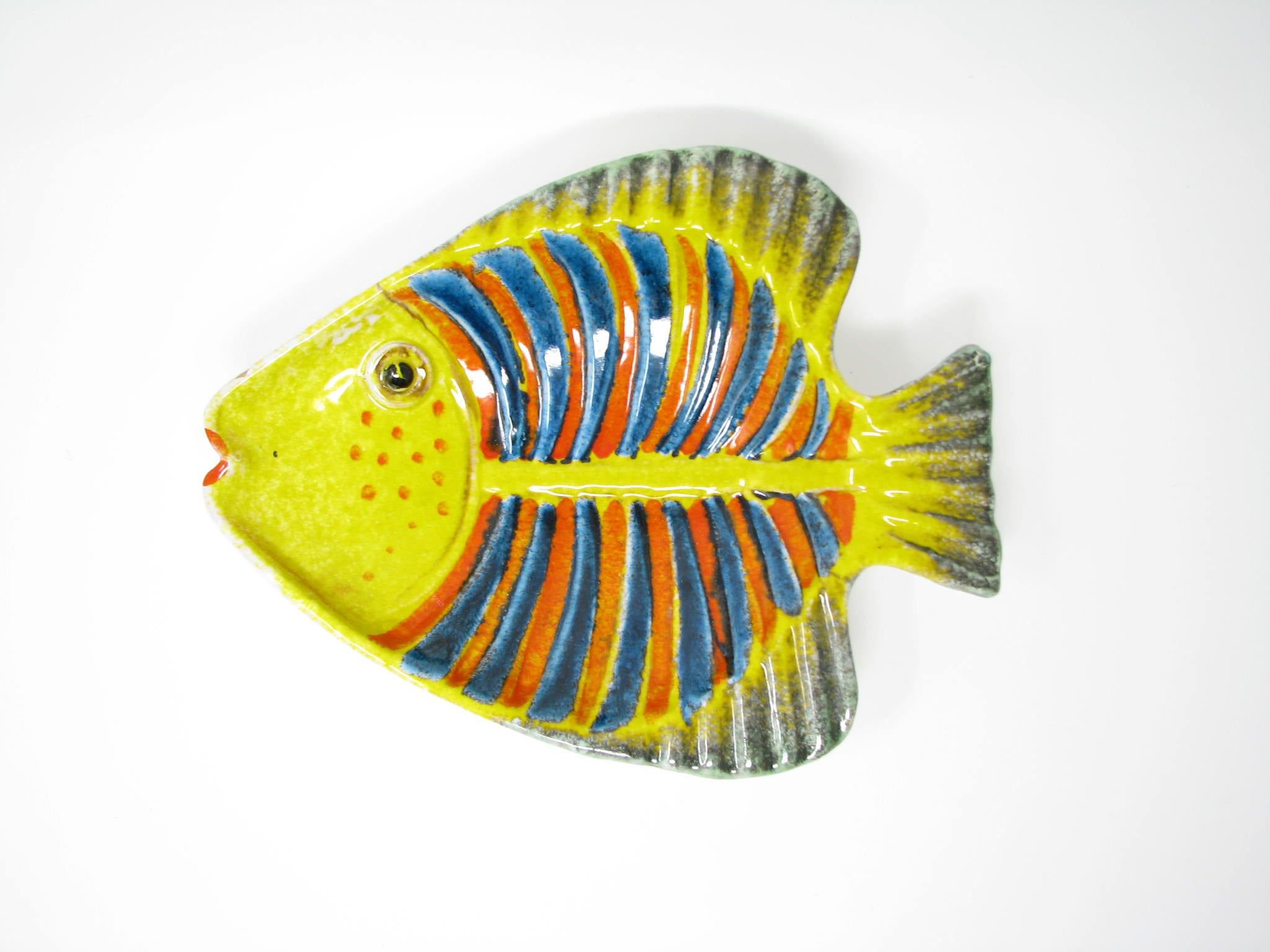 Vintage Hand-Painted Italian Pottery Fish Platter Plate Wall Décor