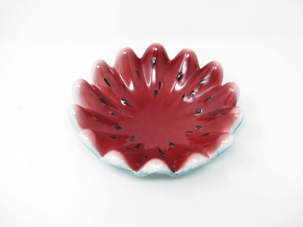 edgebrookhouse - Vintage Hand-Painted Italian Pottery Scalloped Watermelon Decorative Bowl