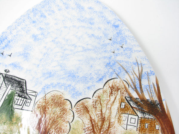 edgebrookhouse - Vintage Hand-Painted Triangular Guitar Pick Shaped Ceramic Decorative Plate with Home Neighborhood Scene
