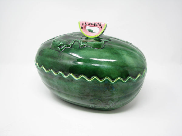 edgebrookhouse - Vintage Hand-Painted Watermelon Shaped Ceramic Lidded Serving Bowl