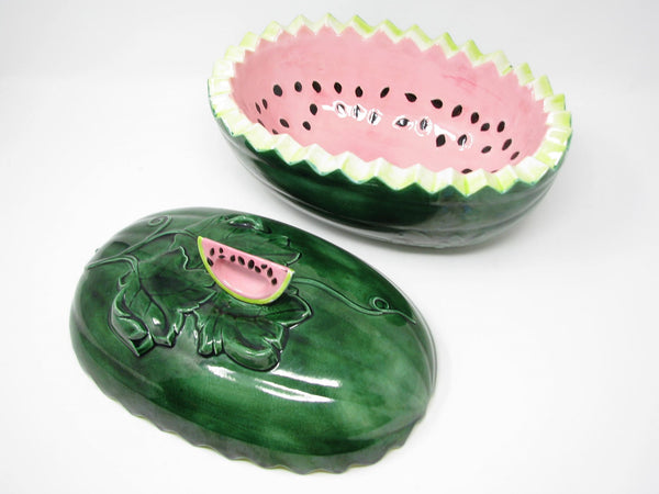 edgebrookhouse - Vintage Hand-Painted Watermelon Shaped Ceramic Lidded Serving Bowl