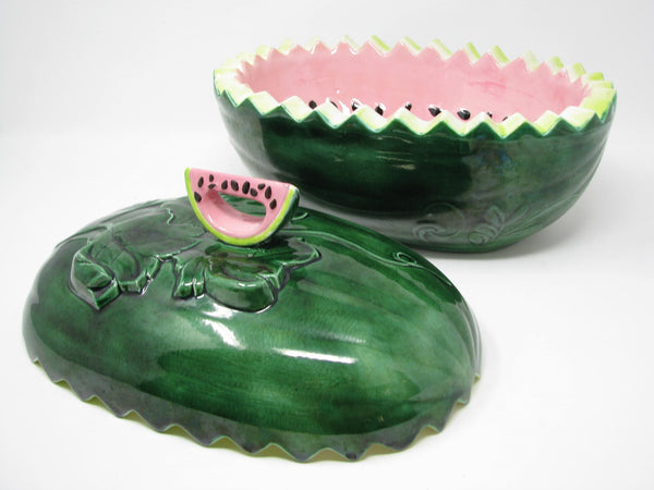 edgebrookhouse - Vintage Hand-Painted Watermelon Shaped Ceramic Lidded Serving Bowl