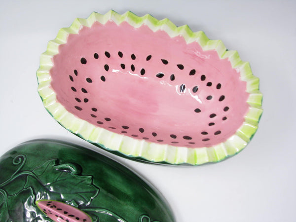 edgebrookhouse - Vintage Hand-Painted Watermelon Shaped Ceramic Lidded Serving Bowl