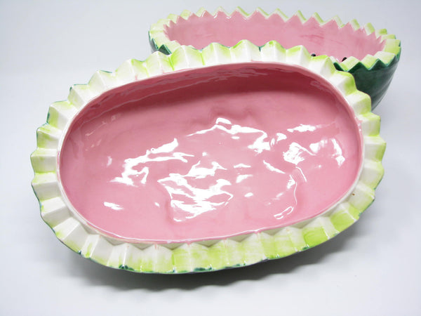 edgebrookhouse - Vintage Hand-Painted Watermelon Shaped Ceramic Lidded Serving Bowl