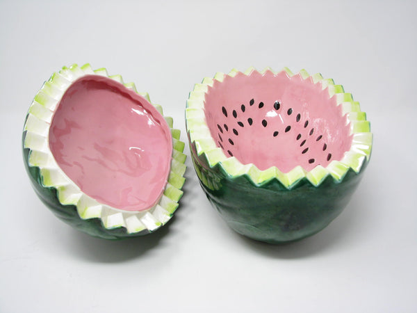 edgebrookhouse - Vintage Hand-Painted Watermelon Shaped Ceramic Lidded Serving Bowl