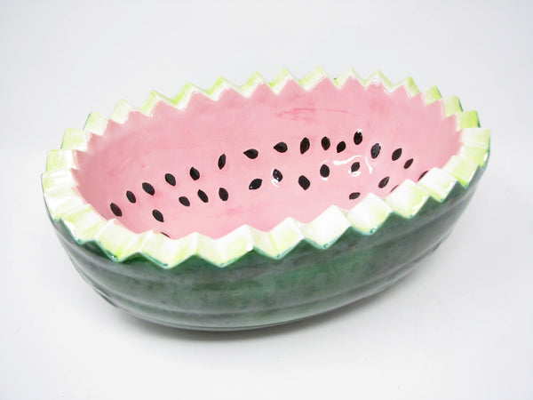 edgebrookhouse - Vintage Hand-Painted Watermelon Shaped Ceramic Lidded Serving Bowl