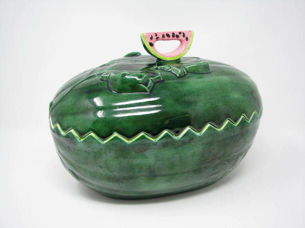 edgebrookhouse - Vintage Hand-Painted Watermelon Shaped Ceramic Lidded Serving Bowl