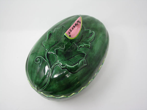 edgebrookhouse - Vintage Hand-Painted Watermelon Shaped Ceramic Lidded Serving Bowl