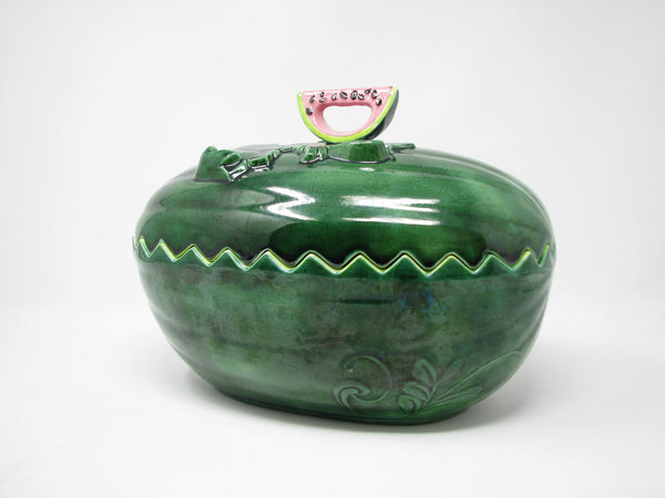 edgebrookhouse - Vintage Hand-Painted Watermelon Shaped Ceramic Lidded Serving Bowl