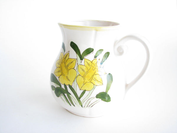 edgebrookhouse - Vintage Hand-Painted White Ceramic Pitcher with Yellow Daffodils