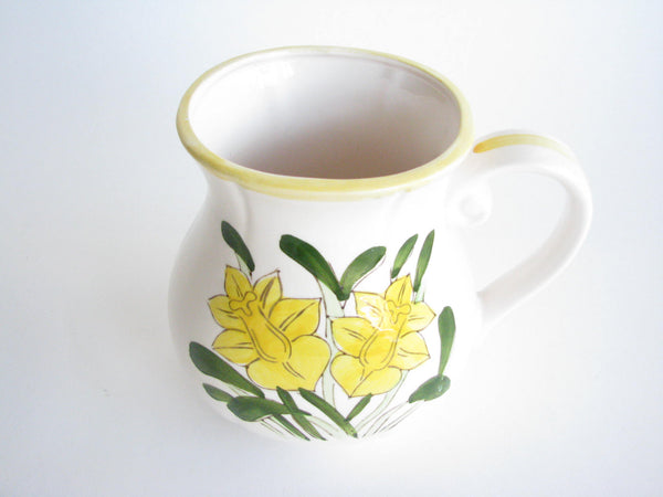 edgebrookhouse - Vintage Hand-Painted White Ceramic Pitcher with Yellow Daffodils
