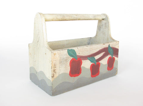 edgebrookhouse - Vintage Hand-Painted Wooden Apple Tool Tote Box with Handle