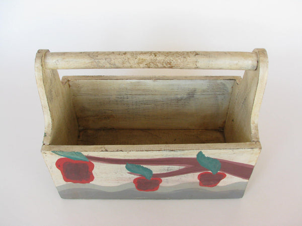 edgebrookhouse - Vintage Hand-Painted Wooden Apple Tool Tote Box with Handle