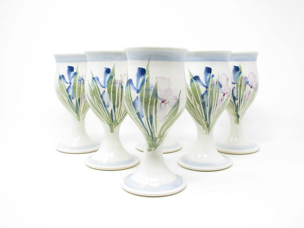 edgebrookhouse - Vintage Hand-Thrown and Hand-Painted Pottery Goblets with Floral Design - 6 Pieces