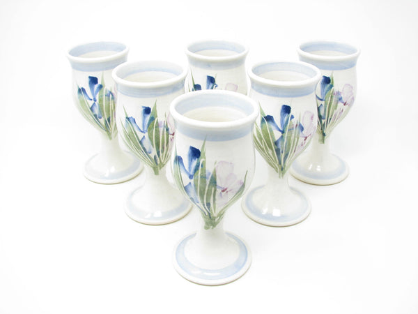 edgebrookhouse - Vintage Hand-Thrown and Hand-Painted Pottery Goblets with Floral Design - 6 Pieces
