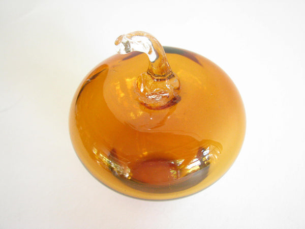 edgebrookhouse - Vintage Hand Blown Amber Art Glass Apple with Clear Stem