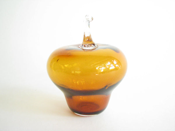 edgebrookhouse - Vintage Hand Blown Amber Art Glass Apple with Clear Stem