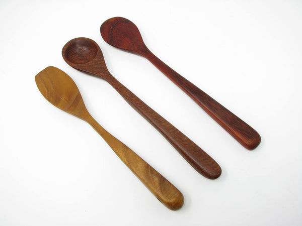 edgebrookhouse - Vintage Hand Carved Walnut and Teak Wooden Spoons - 3 Pieces