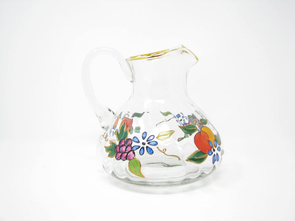 edgebrookhouse - Vintage Bohemian Hand Painted Glass Pitcher with Floral Design and Gold Details
