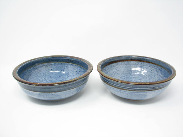 edgebrookhouse - Vintage Hand Thrown Studio Art Pottery Blue Glazed Bowls with Serving Bowl - 10 Pieces