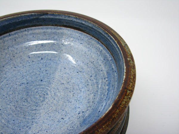 edgebrookhouse - Vintage Hand Thrown Studio Art Pottery Blue Glazed Bowls with Serving Bowl - 10 Pieces