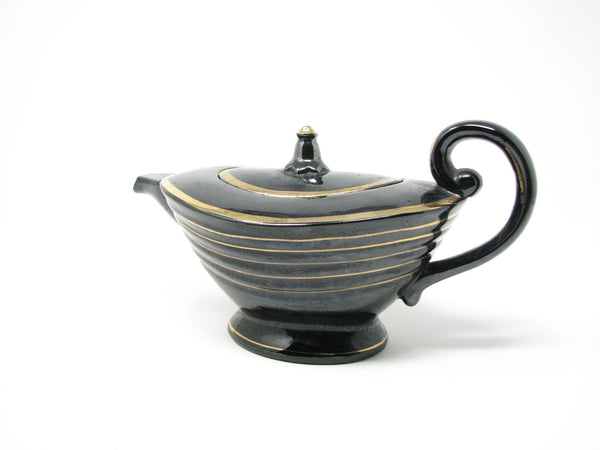 edgebrookhouse - Vintage Handcrafted Pottery Black Aladdin Style Teapot with Gold Details