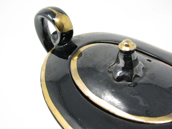 edgebrookhouse - Vintage Handcrafted Pottery Black Aladdin Style Teapot with Gold Details