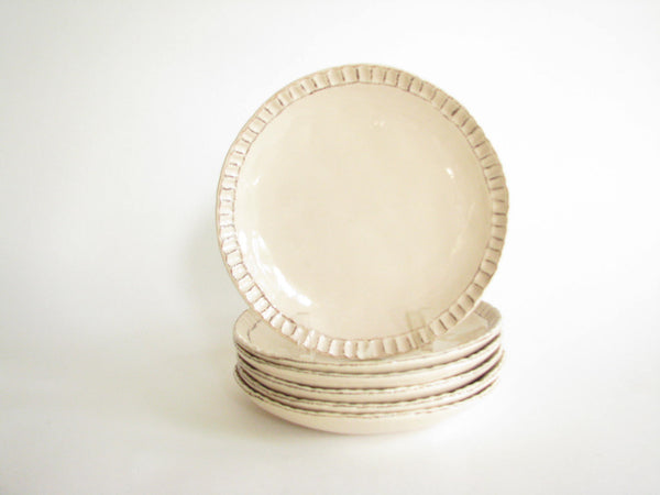 edgebrookhouse - Vintage Handcrafted Pottery Ceramic Dinnerware Set with Neutral Beige Color & Crimped Edge - 22 Pieces
