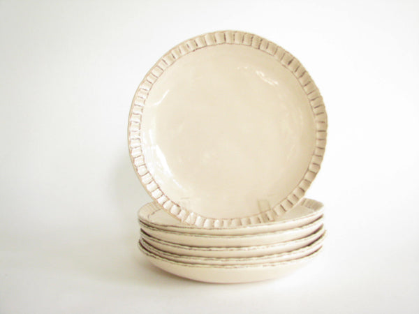 edgebrookhouse - Vintage Handcrafted Pottery Ceramic Dinnerware Set with Neutral Beige Color & Crimped Edge - 22 Pieces