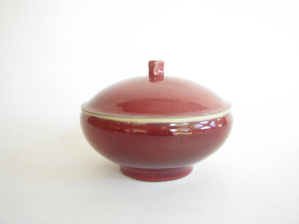 edgebrookhouse - Vintage Handcrafted Sang de Boeuf Red Pottery Lidded Serving Bowl by Ted Novely