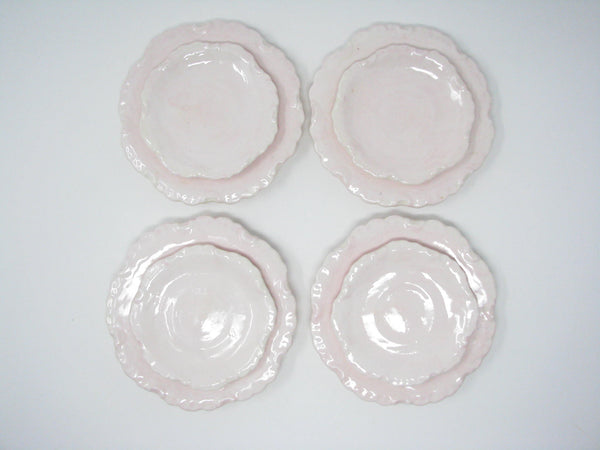 edgebrookhouse - Vintage Handmade Pink Ceramic Miniature Tea Set - 15 Pieces