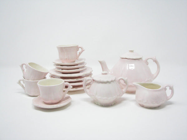 edgebrookhouse - Vintage Handmade Pink Ceramic Miniature Tea Set - 15 Pieces