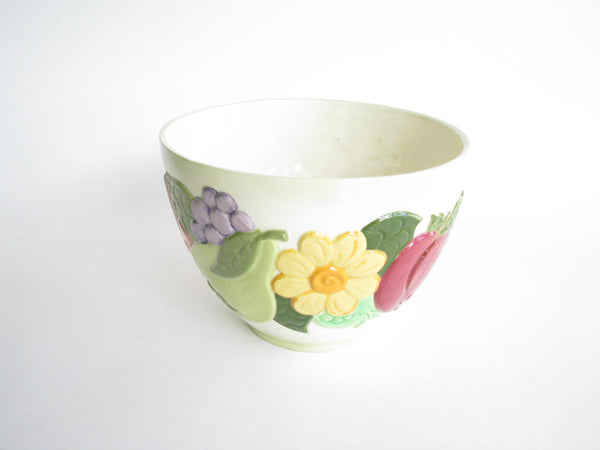 edgebrookhouse - Vintage Handmade Tall Ceramic Serving Bowl with Embossed Floral and Fruit Motif