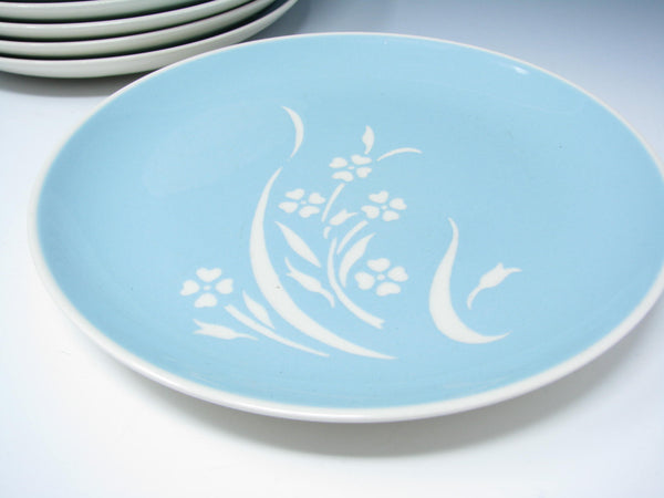edgebrookhouse - Vintage Harker Harkerware Aqua Turquoise Salad Plates with Springtime Floral Design - 7 Pieces