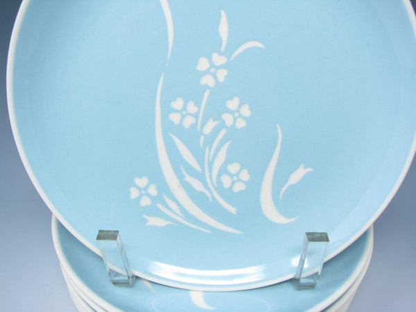 edgebrookhouse - Vintage Harker Harkerware Aqua Turquoise Salad Plates with Springtime Floral Design - 7 Pieces