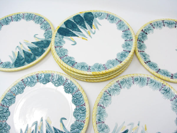 edgebrookhouse - Vintage Harvest Hand-Painted Majolica Ceramic Salad or Dessert Plates with Wheat Acanthus Design - 8 Pieces